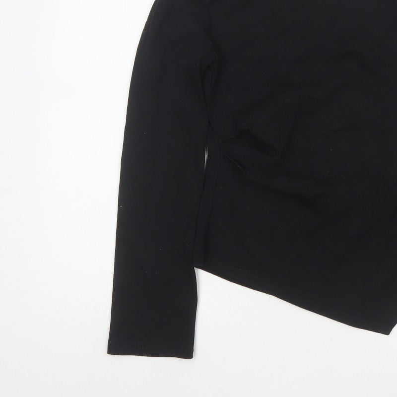 Zara Women Black S Asymmetric Hem Long Sleeve Basic Blouse Top