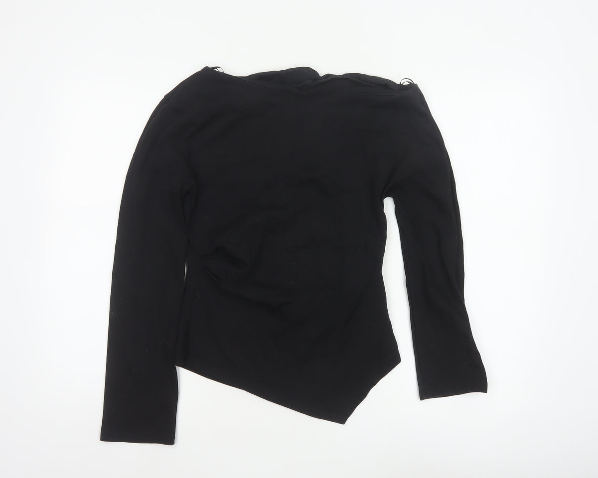 Zara Women Black S Asymmetric Hem Long Sleeve Basic Blouse Top
