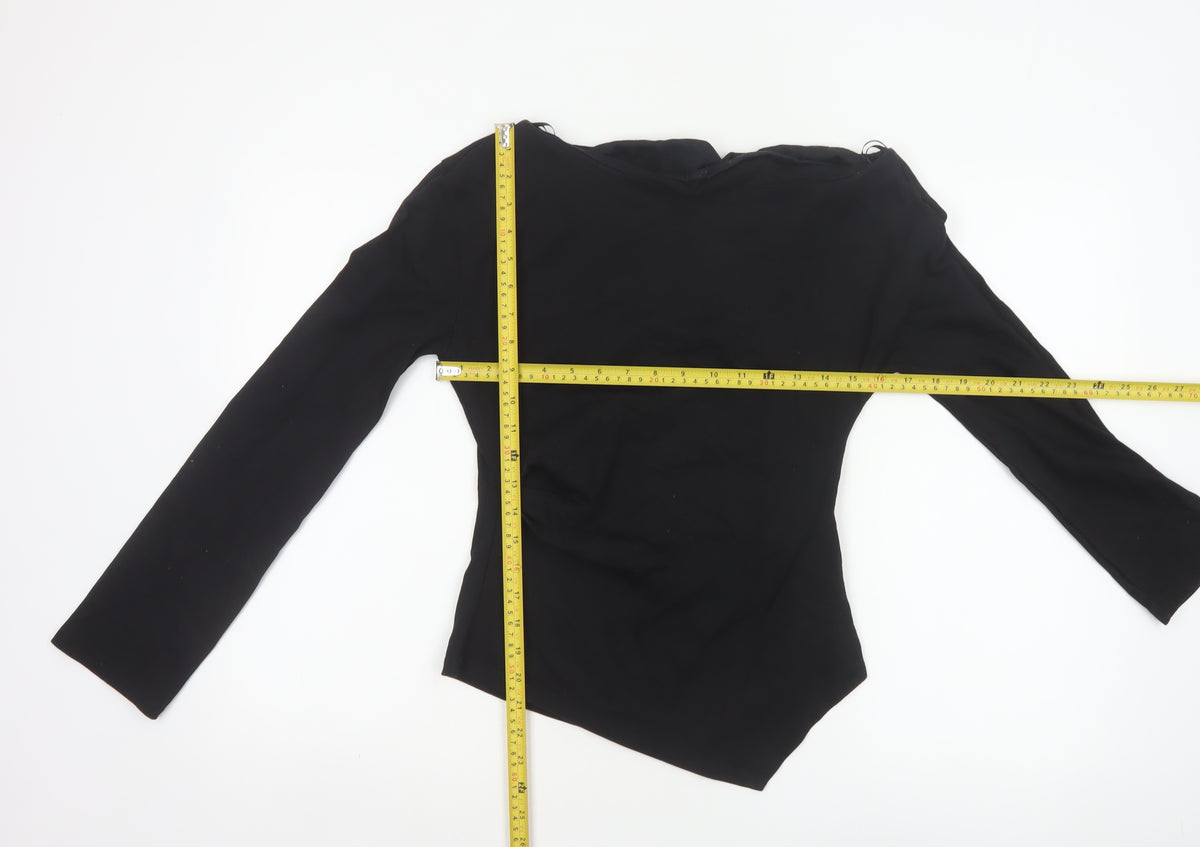 Zara Women Black S Asymmetric Hem Long Sleeve Basic Blouse Top