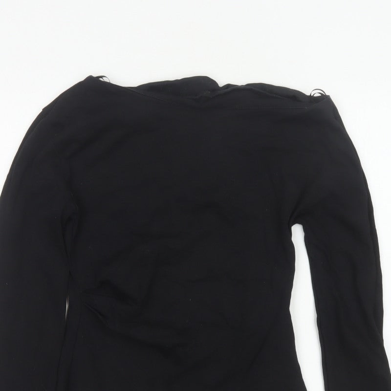 Zara Women Black S Asymmetric Hem Long Sleeve Basic Blouse Top