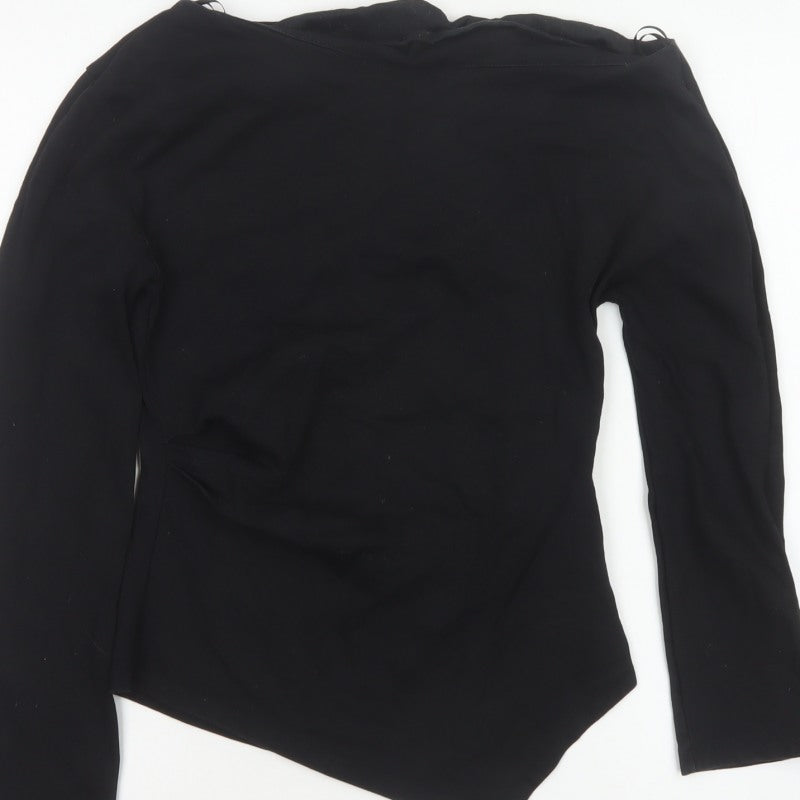 Zara Women Black S Asymmetric Hem Long Sleeve Basic Blouse Top
