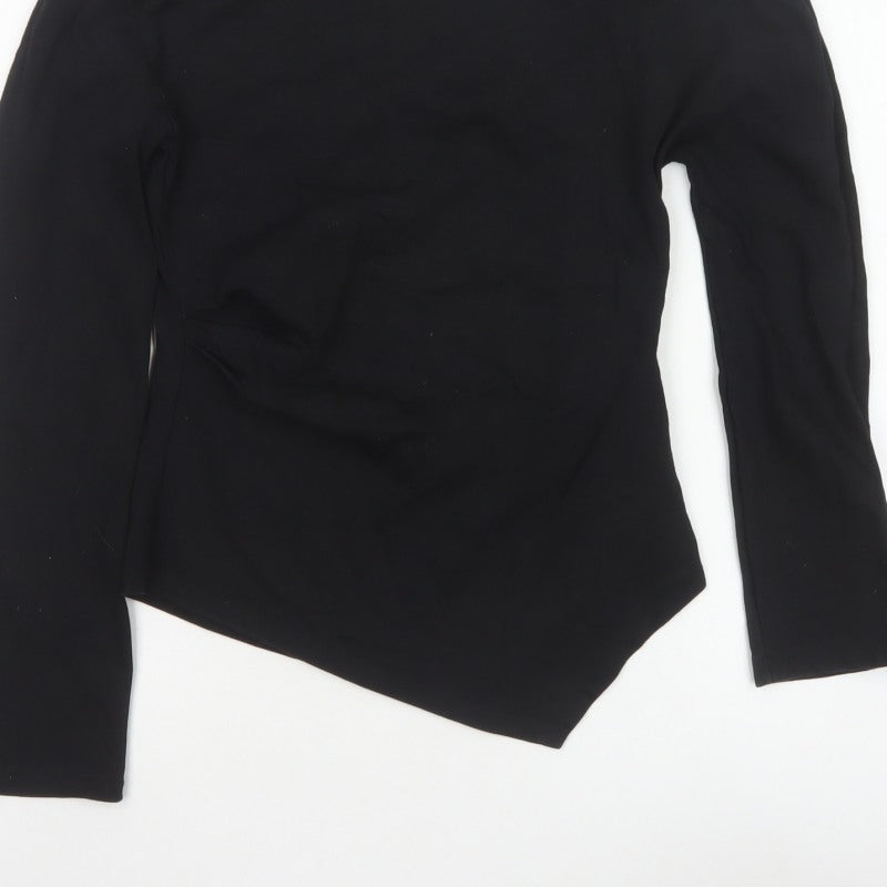 Zara Women Black S Asymmetric Hem Long Sleeve Basic Blouse Top