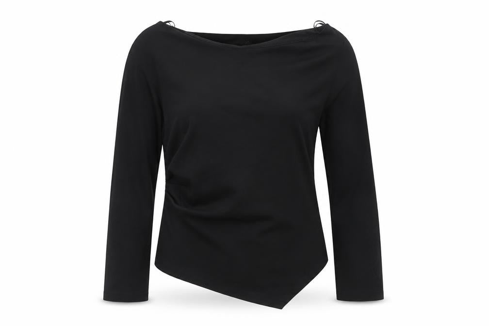 Zara Women Black S Asymmetric Hem Long Sleeve Basic Blouse Top