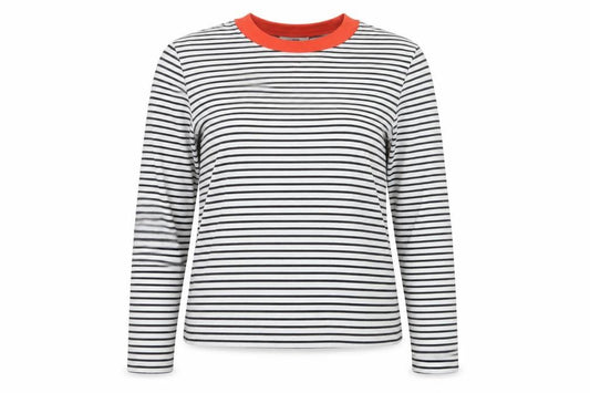 COS Women White Black Stripe Ringer Long Sleeve T-Shirt M