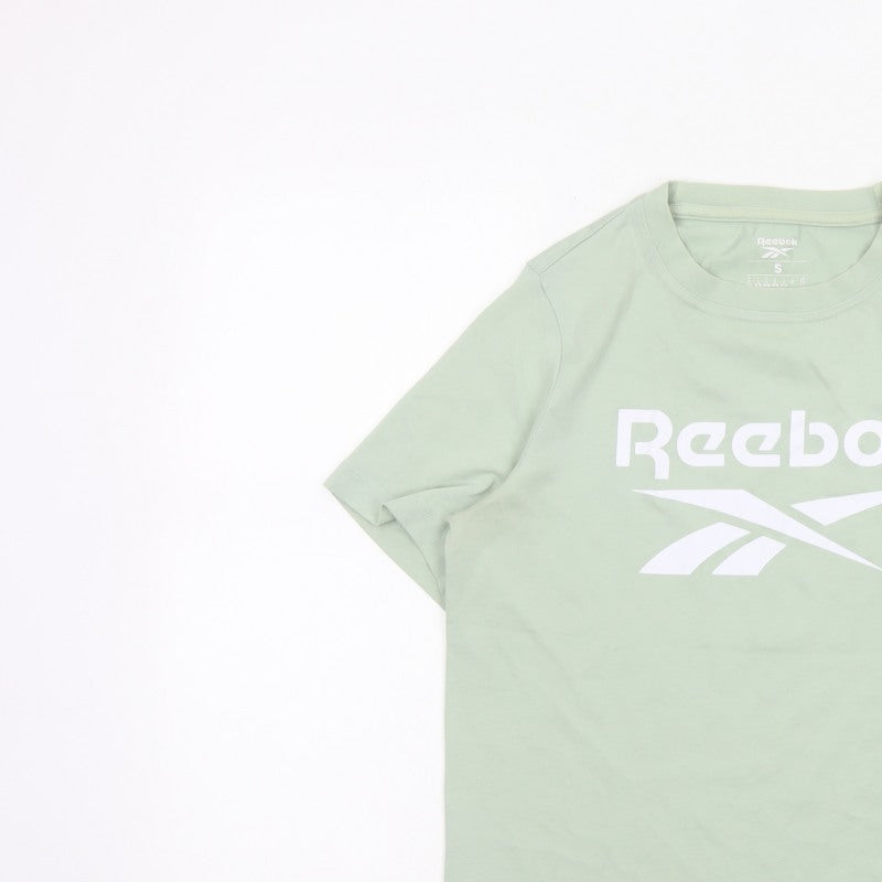 Reebok Women Green S Basic Logo Jersey Crew Neck T-Shirt