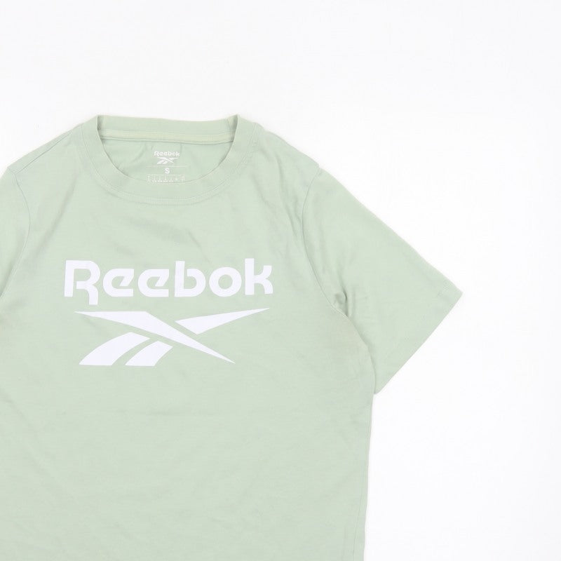 Reebok Women Green S Basic Logo Jersey Crew Neck T-Shirt