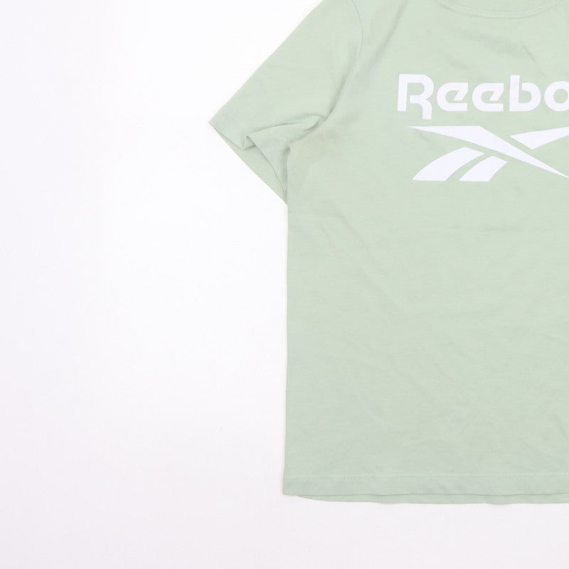 Reebok Women Green S Basic Logo Jersey Crew Neck T-Shirt