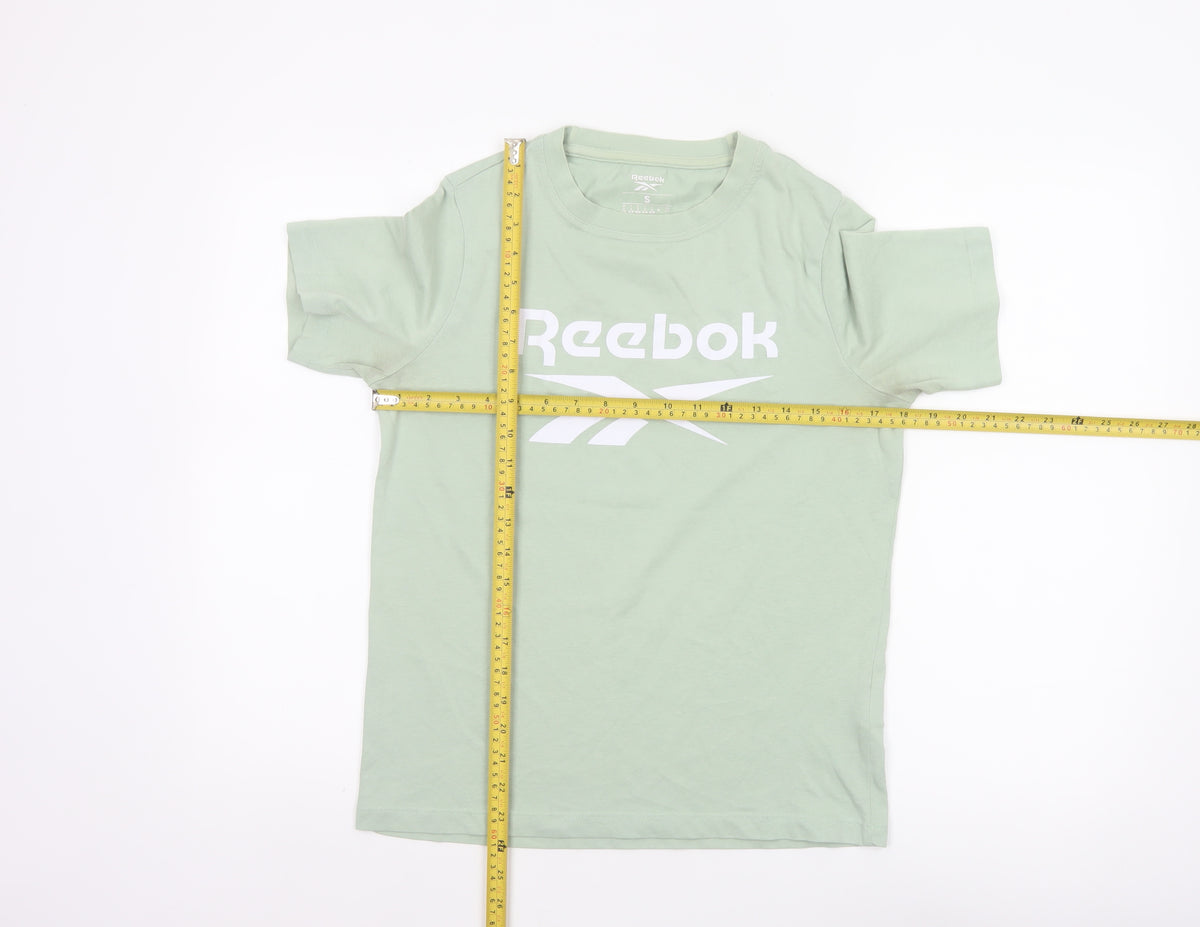 Reebok Women Green S Basic Logo Jersey Crew Neck T-Shirt