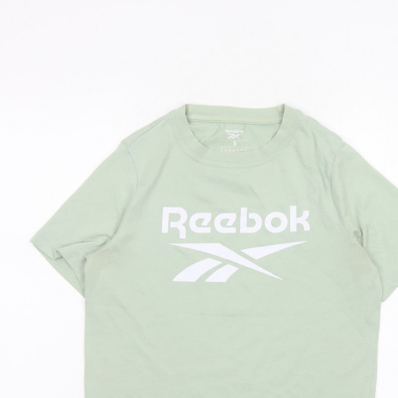 Reebok Women Green S Basic Logo Jersey Crew Neck T-Shirt