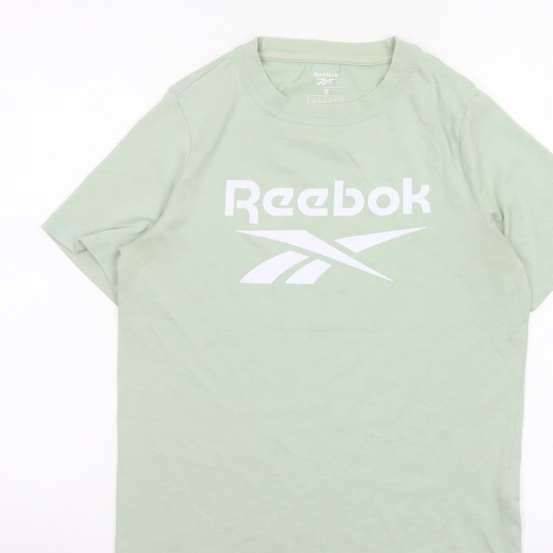 Reebok Women Green S Basic Logo Jersey Crew Neck T-Shirt
