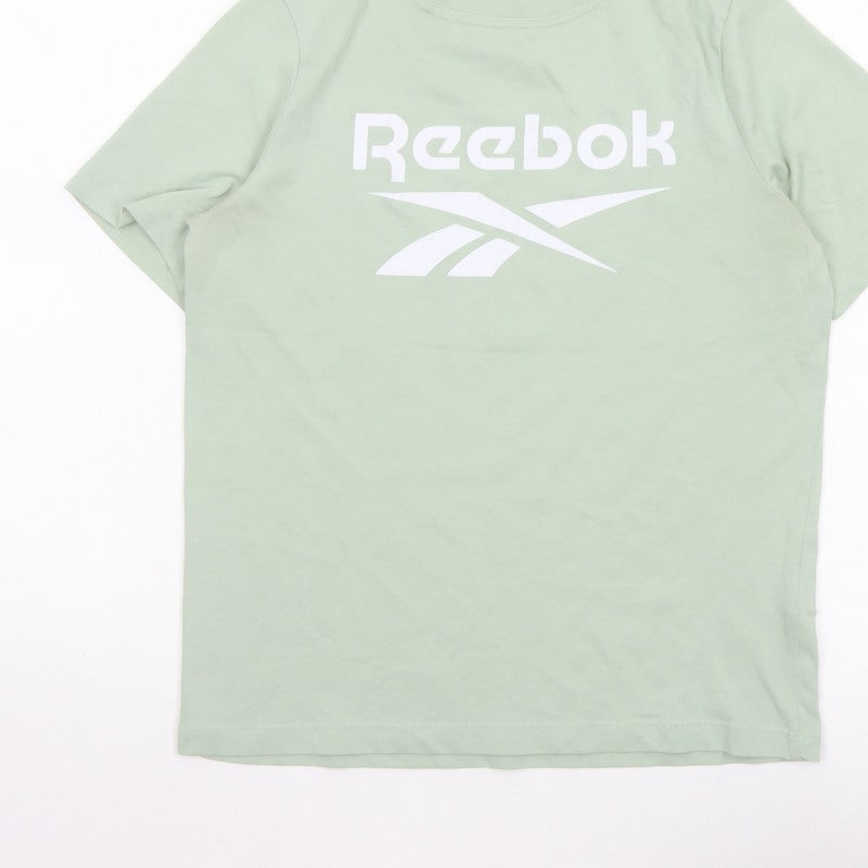 Reebok Women Green S Basic Logo Jersey Crew Neck T-Shirt
