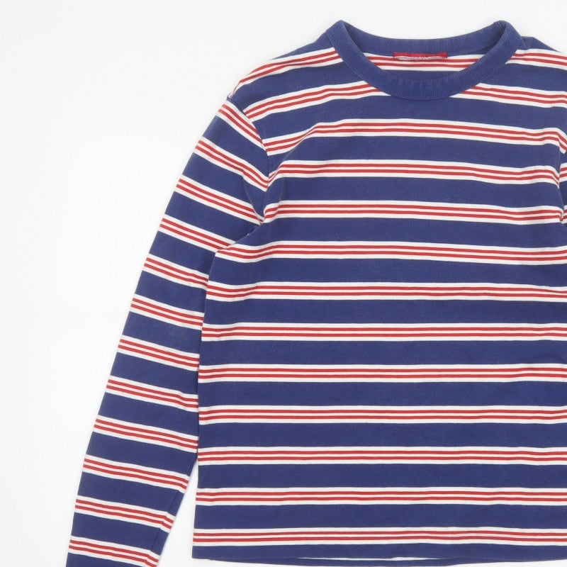 Zara Men’s Blue Red White Striped Long Sleeve Crew Neck Top Size M