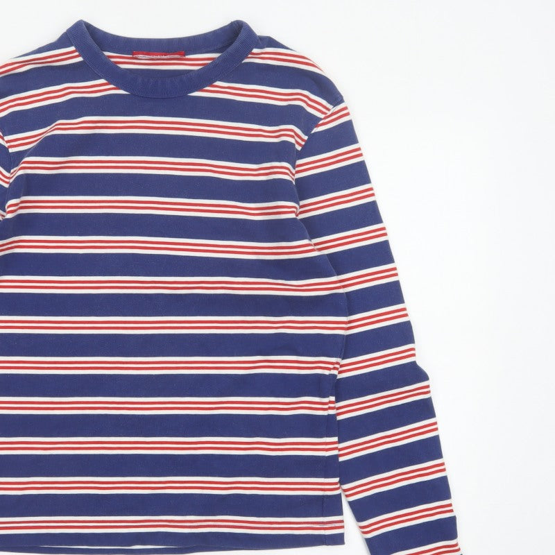 Zara Men’s Blue Red White Striped Long Sleeve Crew Neck Top Size M