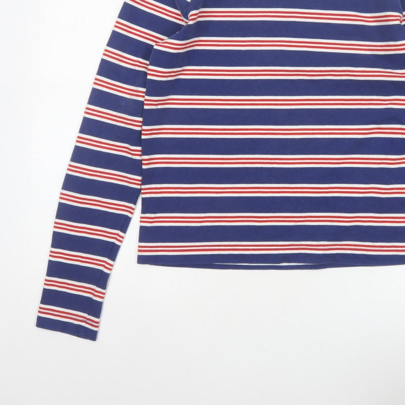 Zara Men’s Blue Red White Striped Long Sleeve Crew Neck Top Size M