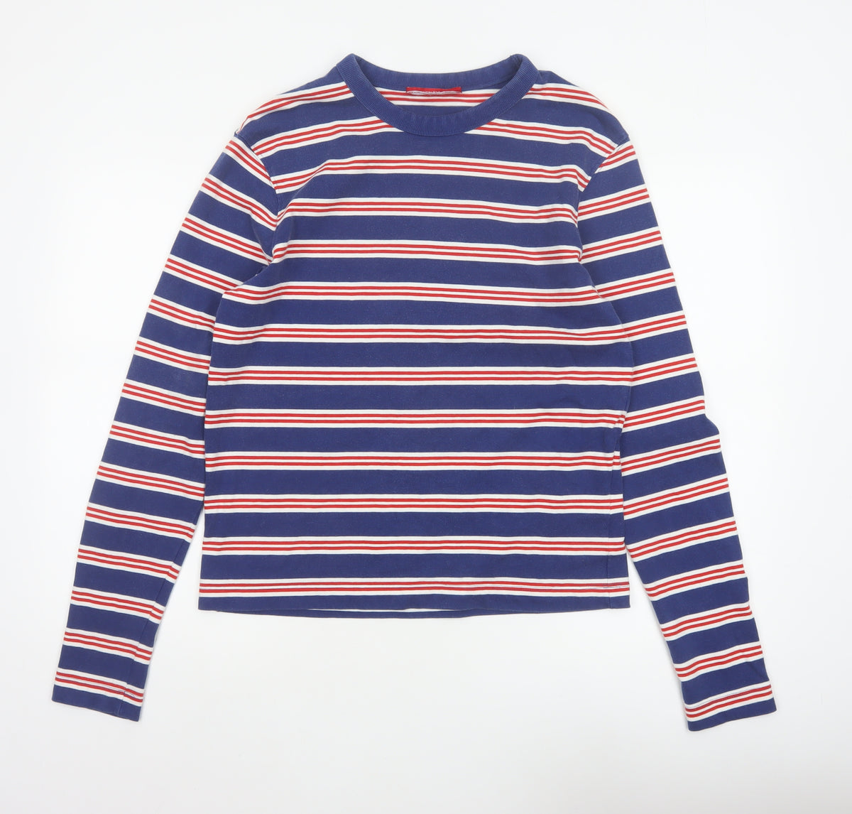 Zara Men’s Blue Red White Striped Long Sleeve Crew Neck Top Size M