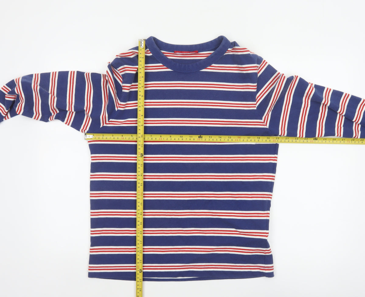Zara Men’s Blue Red White Striped Long Sleeve Crew Neck Top Size M