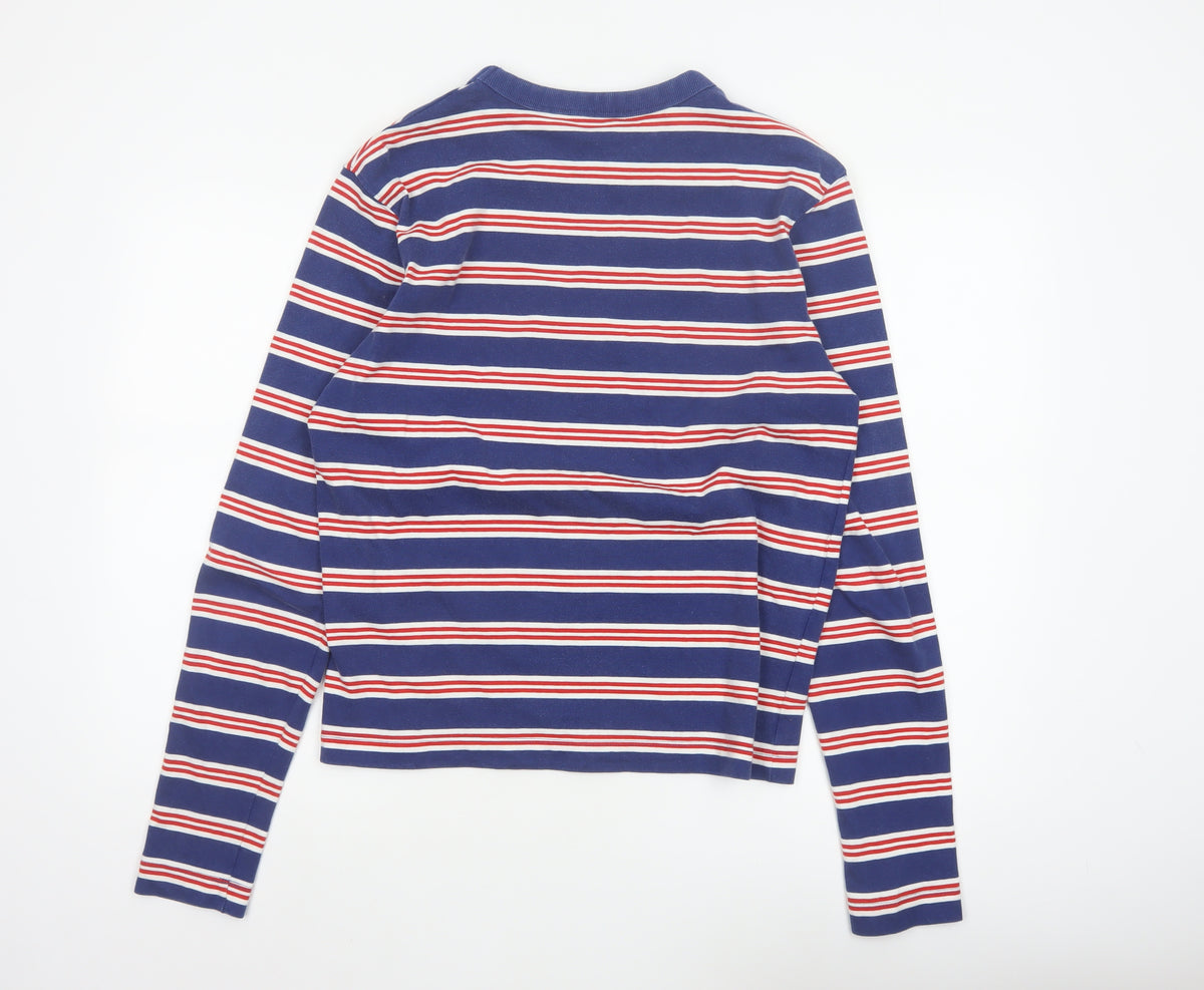 Zara Men’s Blue Red White Striped Long Sleeve Crew Neck Top Size M