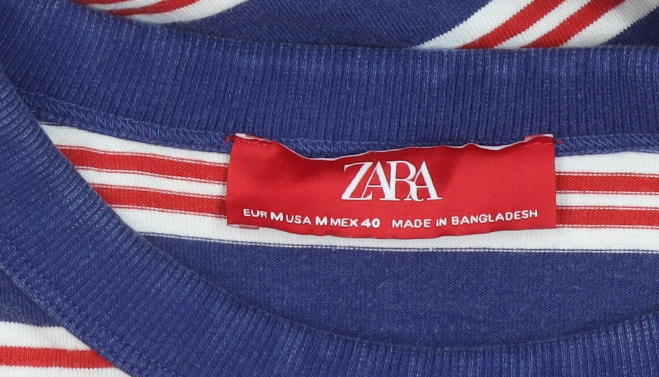 Zara Men’s Blue Red White Striped Long Sleeve Crew Neck Top Size M