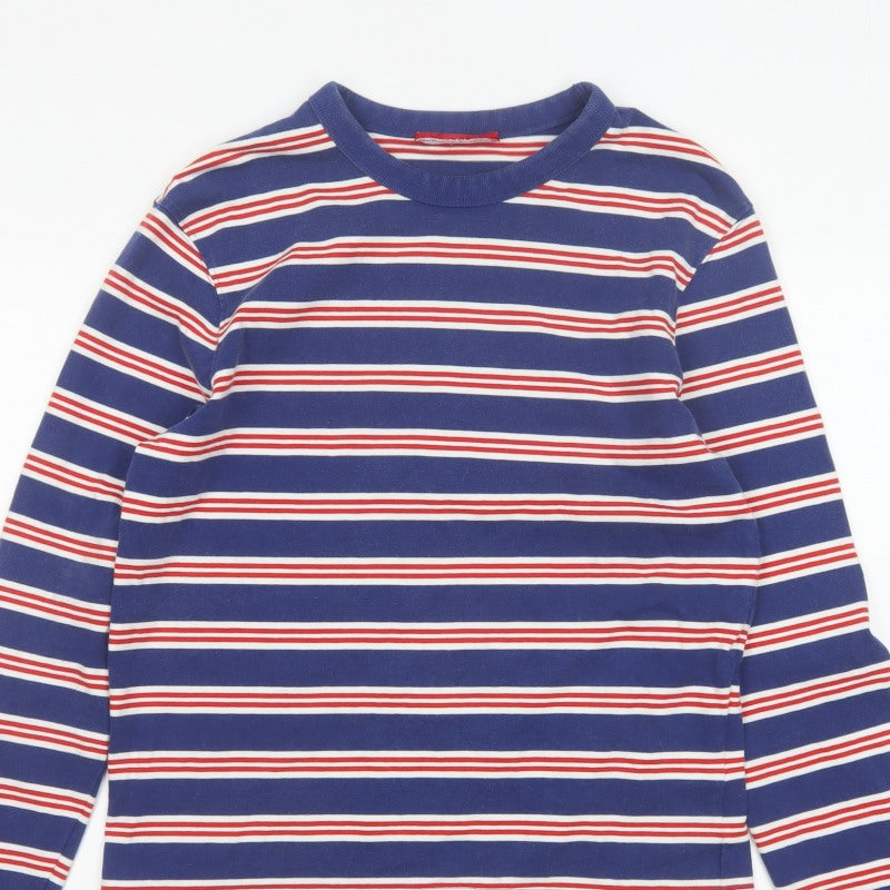 Zara Men’s Blue Red White Striped Long Sleeve Crew Neck Top Size M