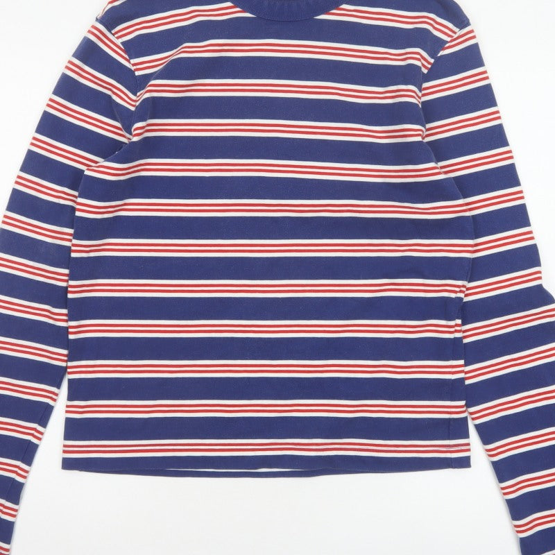 Zara Men’s Blue Red White Striped Long Sleeve Crew Neck Top Size M