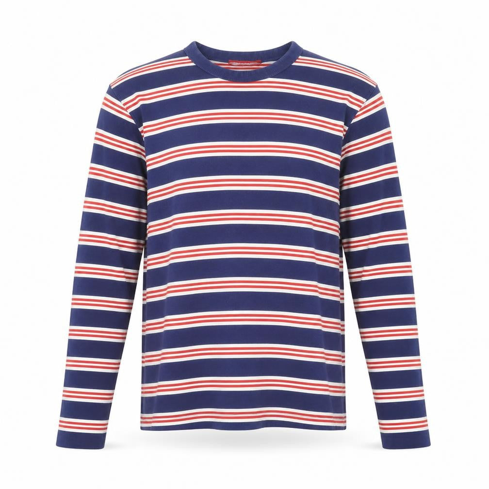 Zara Men’s Blue Red White Striped Long Sleeve Crew Neck Top Size M