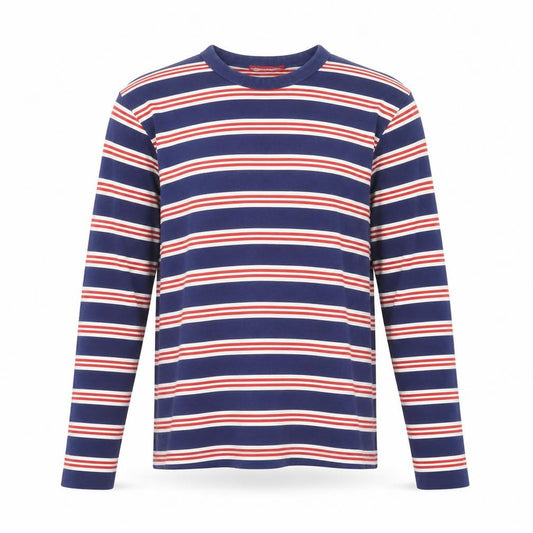 Zara Men’s Blue Red White Striped Long Sleeve Crew Neck Top Size M