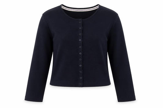 FatFace Women Blue UK 14 Petite Cropped Knit Button Cardigan
