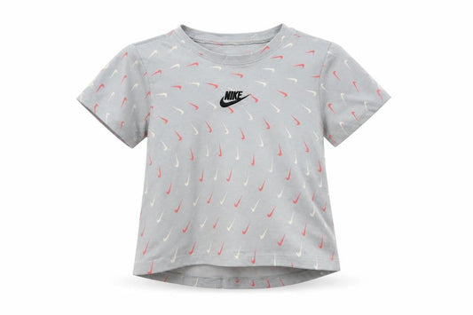 Nike Girls Grey Pink Swoosh Logo T-Shirt 10-11 Years Cotton