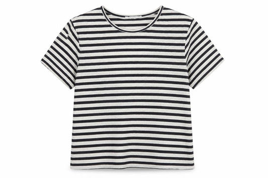 T Alexander Wang Women’s Black White Striped Linen Jersey T-Shirt L