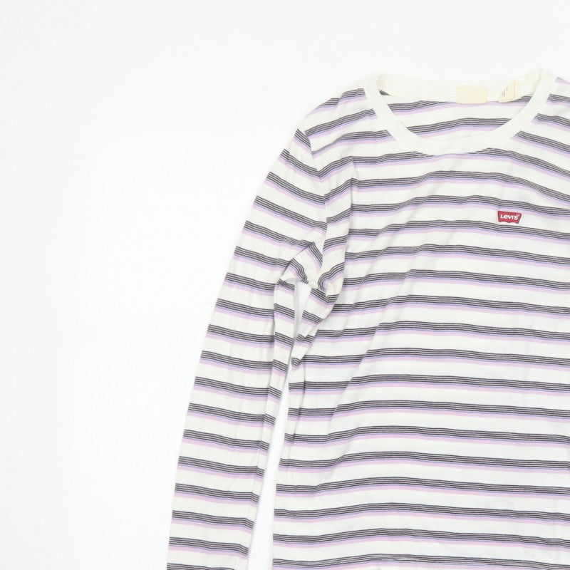 Levi's Women White Lilac Stripe Long Sleeve Basic T-Shirt M