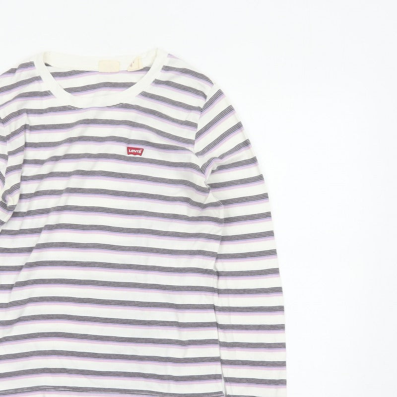 Levi's Women White Lilac Stripe Long Sleeve Basic T-Shirt M