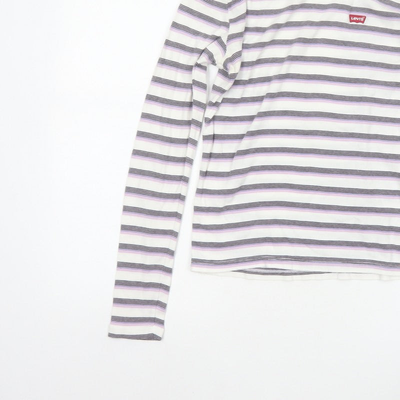 Levi's Women White Lilac Stripe Long Sleeve Basic T-Shirt M