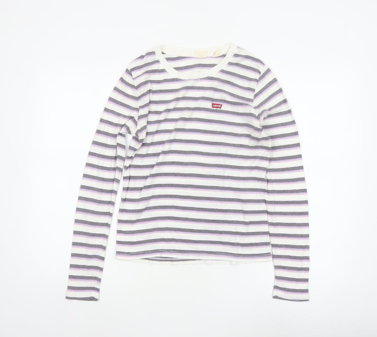 Levi's Women White Lilac Stripe Long Sleeve Basic T-Shirt M