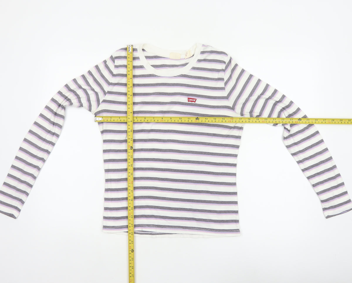 Levi's Women White Lilac Stripe Long Sleeve Basic T-Shirt M