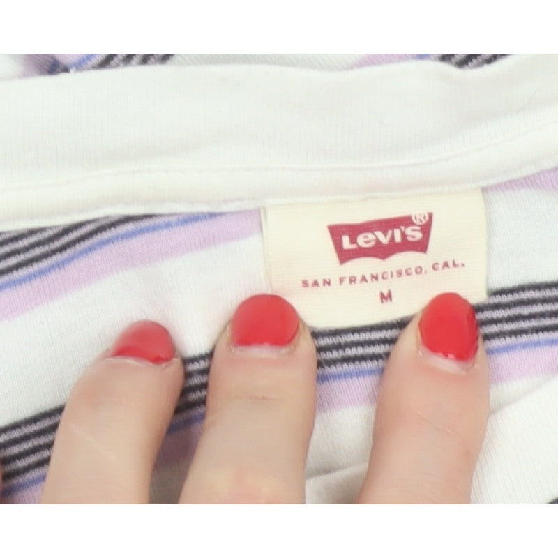 Levi's Women White Lilac Stripe Long Sleeve Basic T-Shirt M