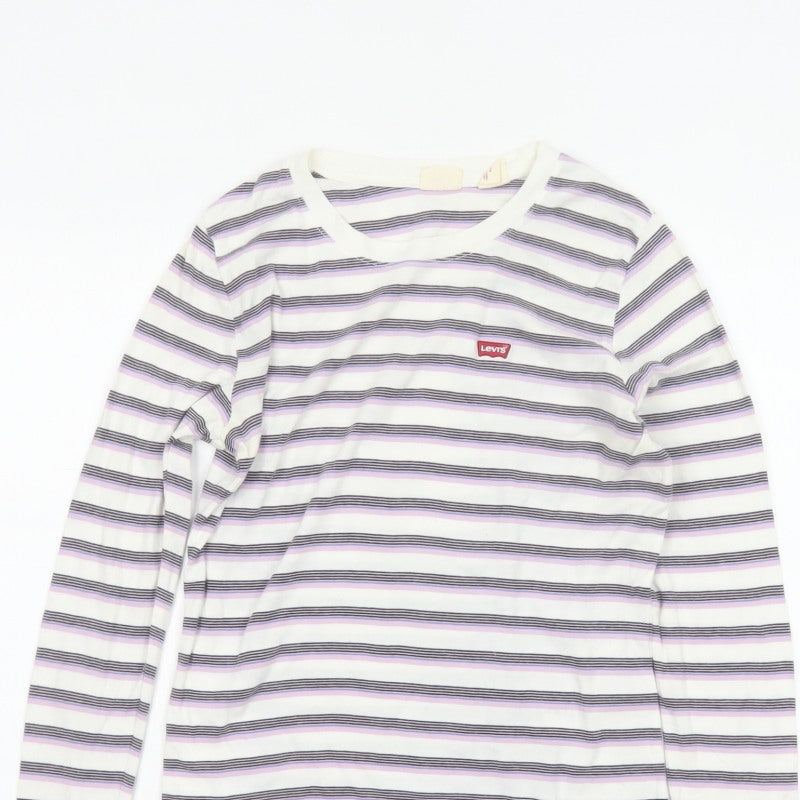 Levi's Women White Lilac Stripe Long Sleeve Basic T-Shirt M