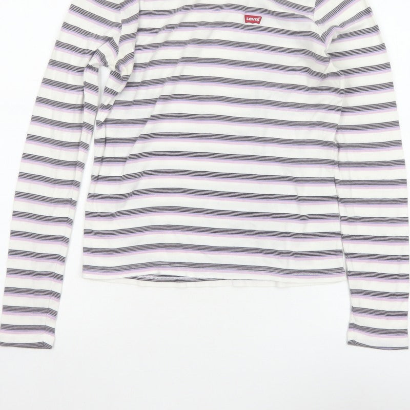 Levi's Women White Lilac Stripe Long Sleeve Basic T-Shirt M