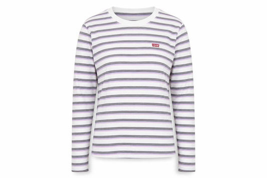 Levi's Women White Lilac Stripe Long Sleeve Basic T-Shirt M