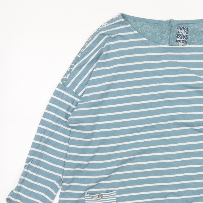 Mantaray Women's Blue Size 18 Basic Reversible Floral Stripe T-Shirt
