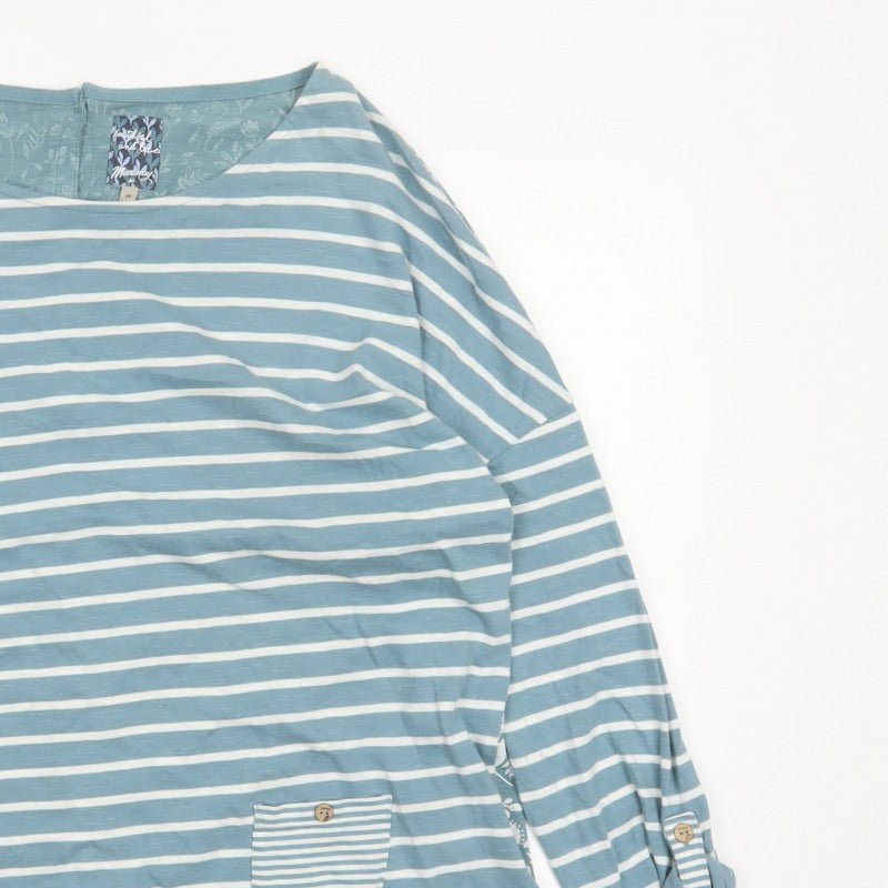 Mantaray Women's Blue Size 18 Basic Reversible Floral Stripe T-Shirt