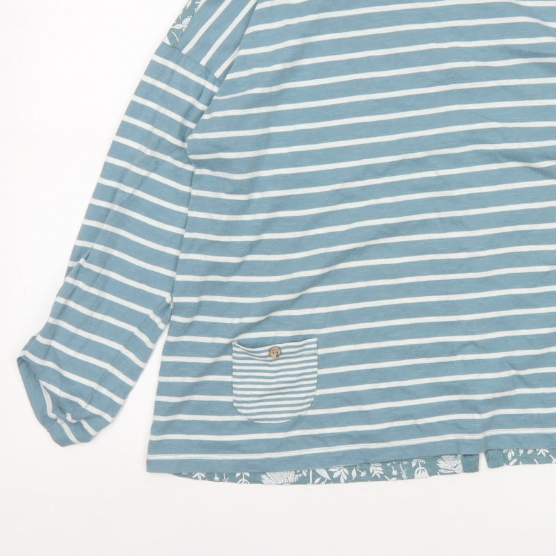 Mantaray Women's Blue Size 18 Basic Reversible Floral Stripe T-Shirt