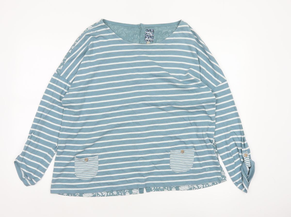 Mantaray Women's Blue Size 18 Basic Reversible Floral Stripe T-Shirt