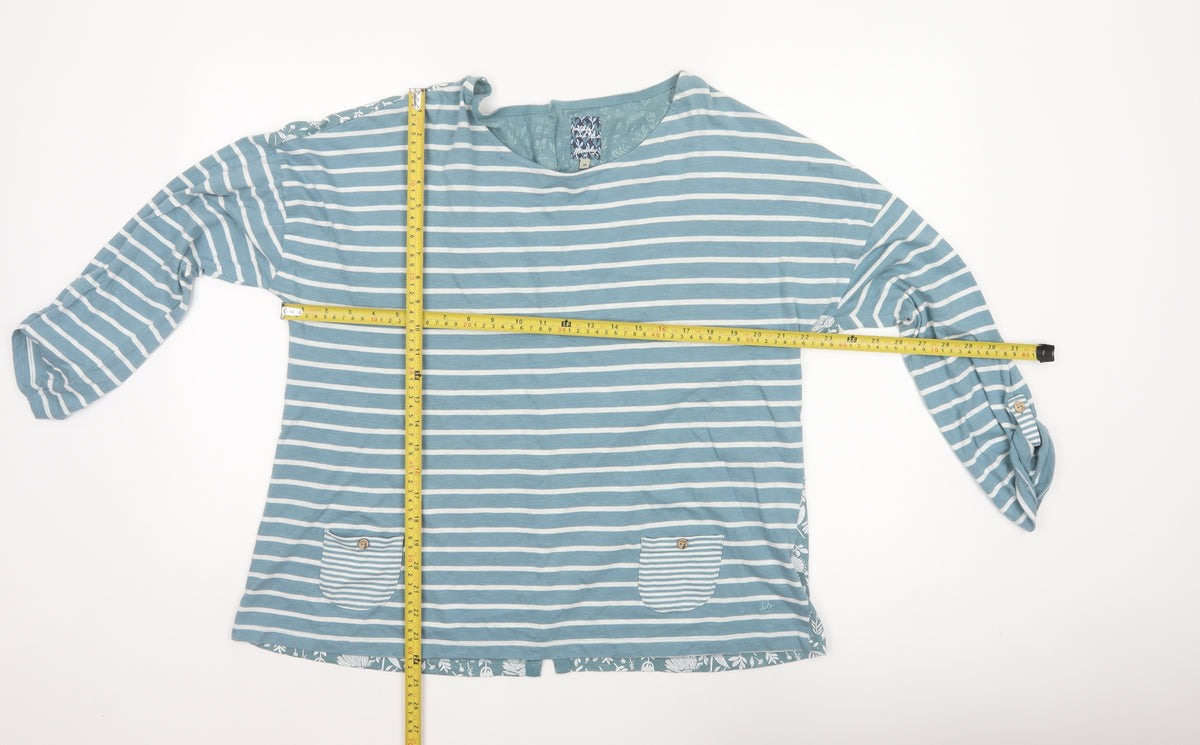 Mantaray Women's Blue Size 18 Basic Reversible Floral Stripe T-Shirt