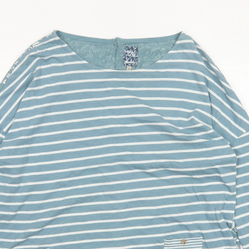 Mantaray Women's Blue Size 18 Basic Reversible Floral Stripe T-Shirt