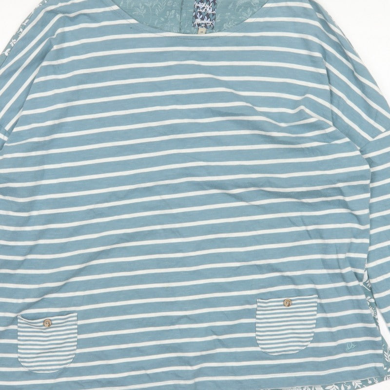 Mantaray Women's Blue Size 18 Basic Reversible Floral Stripe T-Shirt