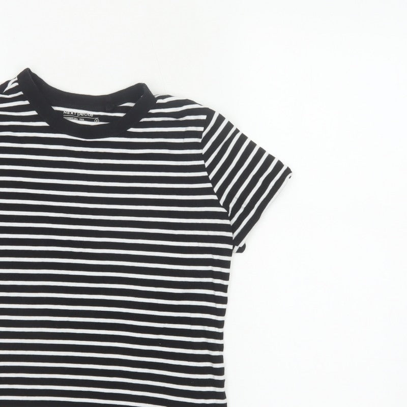 Next Women Black White Striped Petite S Cotton Basic Short Sleeve T-Shirt