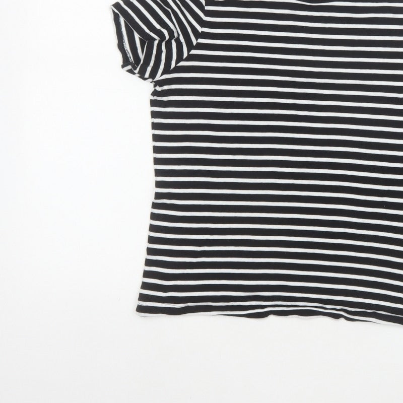 Next Women Black White Striped Petite S Cotton Basic Short Sleeve T-Shirt