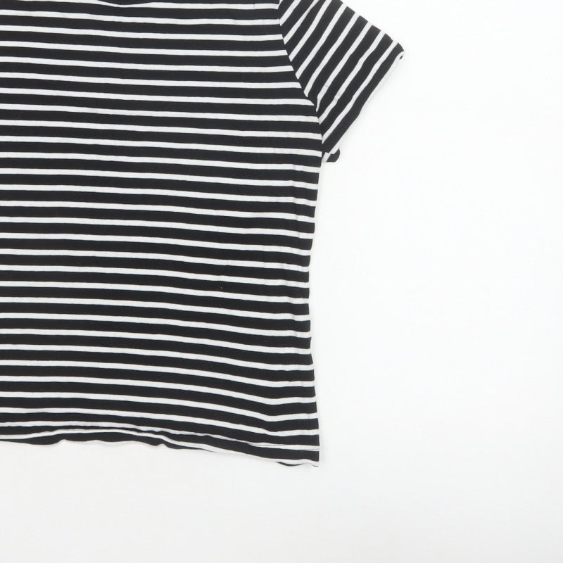 Next Women Black White Striped Petite S Cotton Basic Short Sleeve T-Shirt