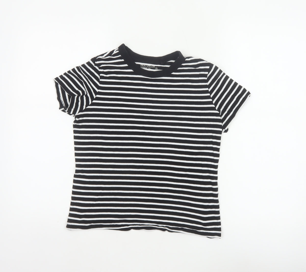 Next Women Black White Striped Petite S Cotton Basic Short Sleeve T-Shirt