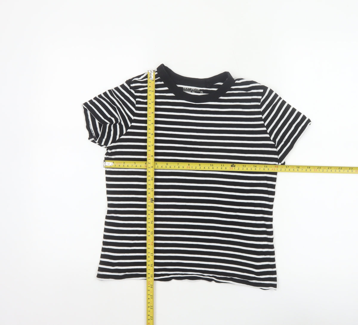 Next Women Black White Striped Petite S Cotton Basic Short Sleeve T-Shirt